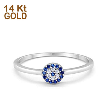 14K White Gold Evil Eye Simulated Blue Sapphire Round Bridal CZ Wedding Engagement Ring Size-7